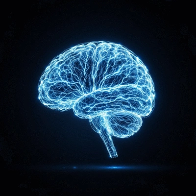 Futuristic glowing AI brain with neural network connections