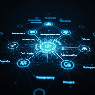Abstract representation of AI governance framework with interconnected nodes